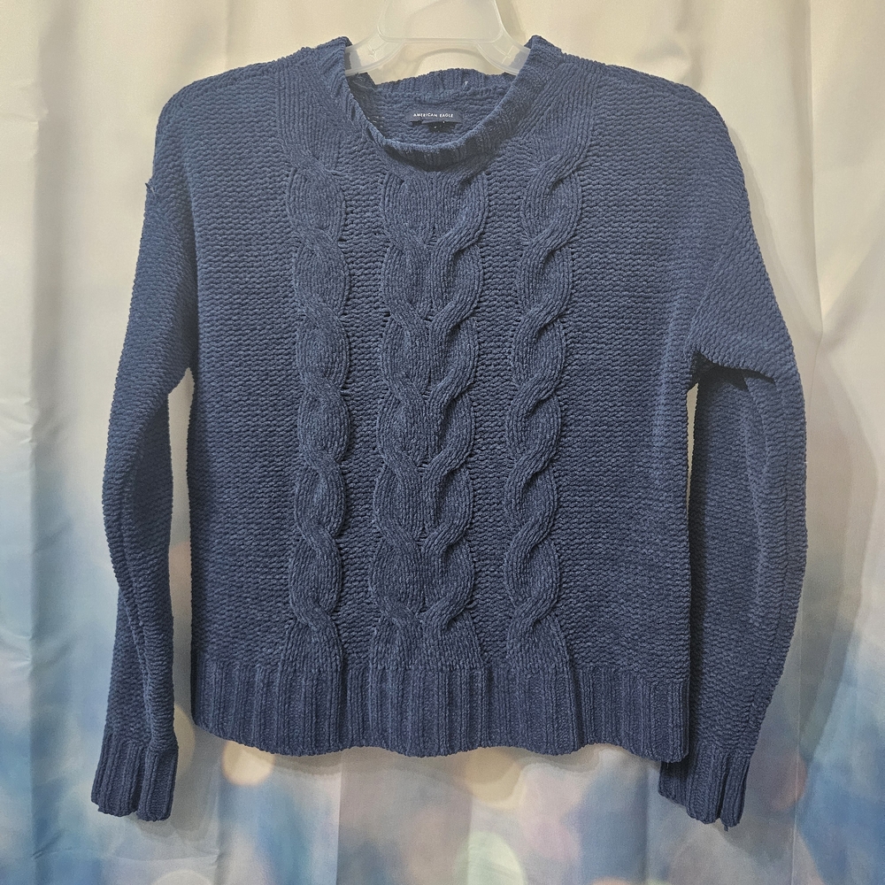 American Eagle Outfitters Navy Cable Knit Sweater and Bateau Neckline Small